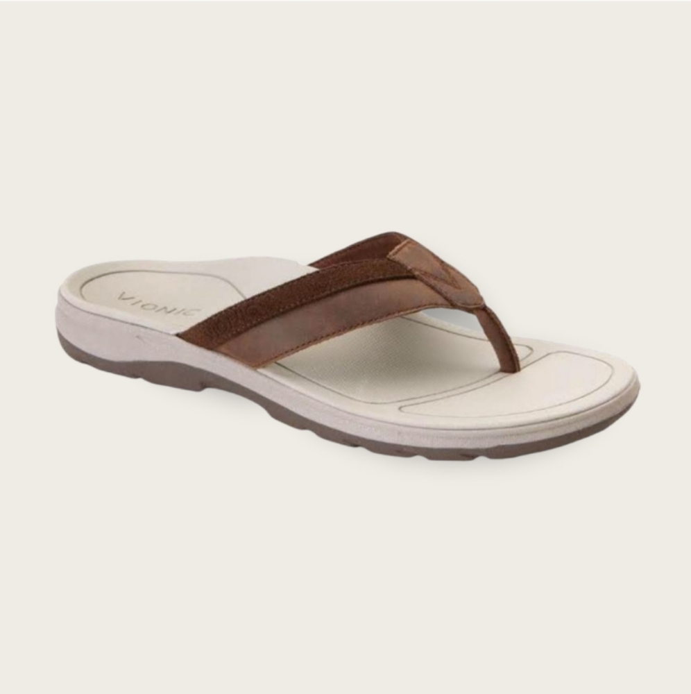 NEW! Vionic men's Brown Dennis leather thong sandal flip flops new